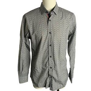 Valiant Button Up Flip Cuff Shirt M Black White Geometric Long Sleeves Cotton